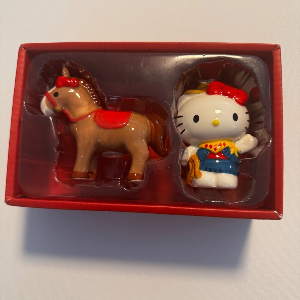 Hello Kitty Cowgirl Horse Sanrio salt & Pepper NEW in box. Blue Sky Clayworks
